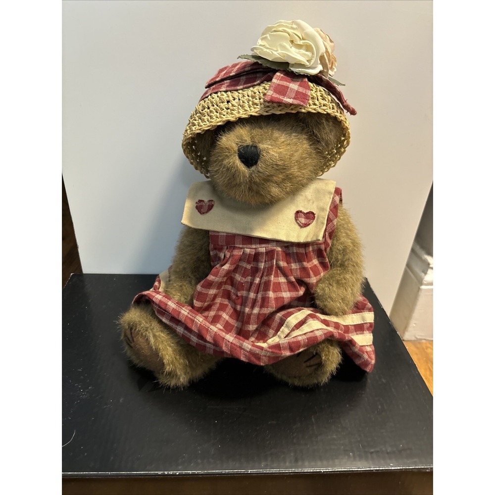 Boyds Bears Prudence Bearimore Plush Teddy Bear Red Plaid Dress Straw Hat NWT
